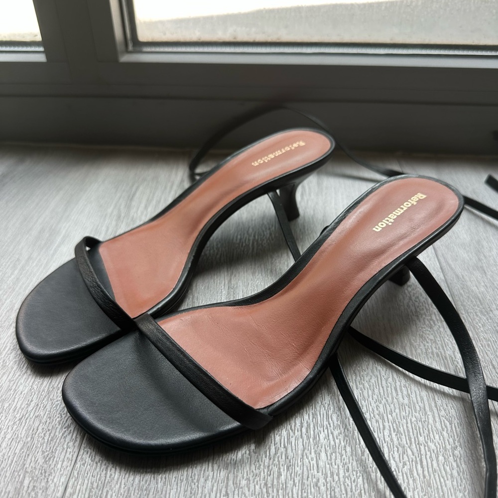 Reformation Black Strappy Kitten Heels